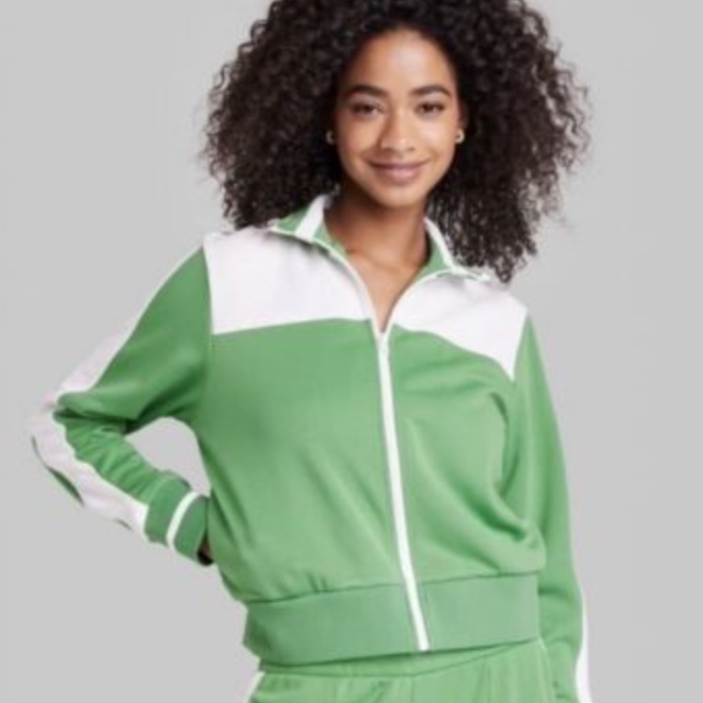 Wild Fable Womens Green and White Zip Up Track Jacket